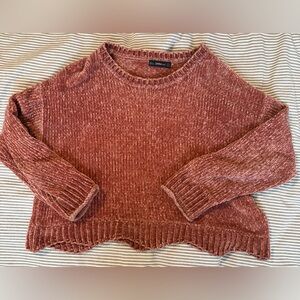 Zara Women's Warm Rusty Pink Shimmery scoop Neck Sweater, semi cropped, size S